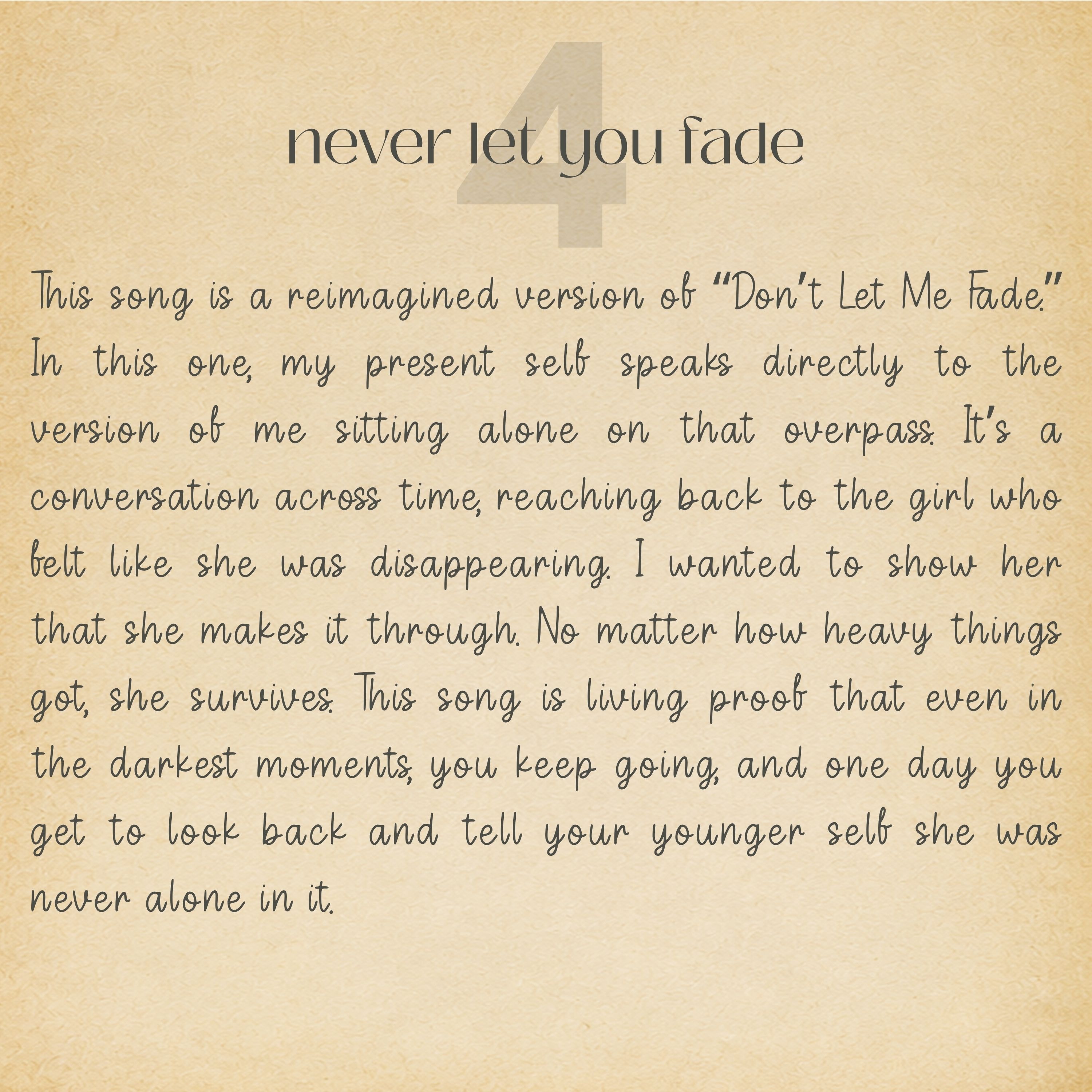 never let you fade – song notes